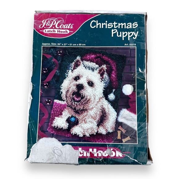 Latch Hook Kit J&P Coats 1998 Christmas Puppy 20" x 27" Art 25518 New Open Box - Picture 9 of 15
